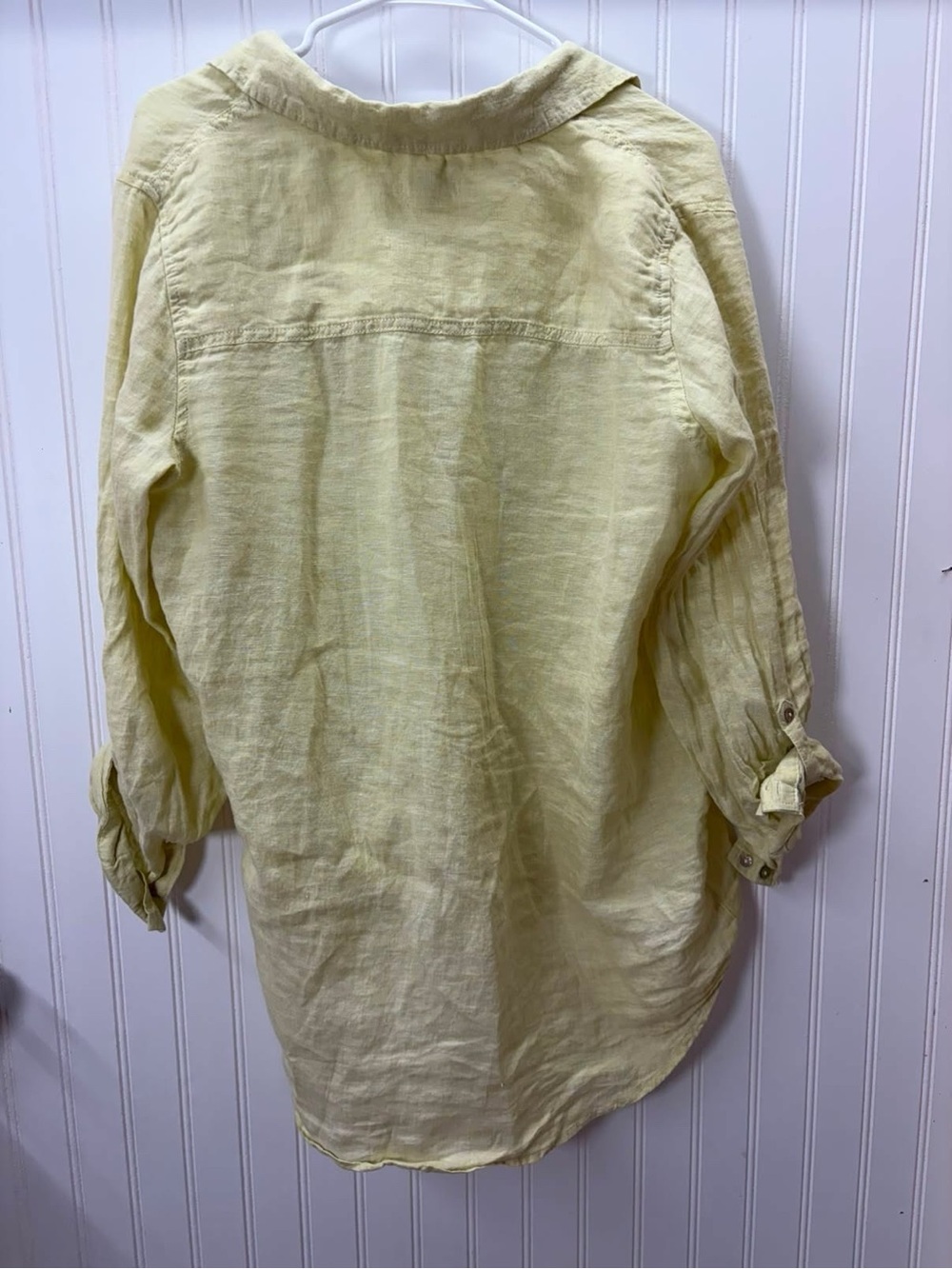 Sigrid Olsen Pale pastel yellow coastal beach Linen Button-Down Shirt - Picture 7 of 9
